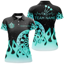 Load image into Gallery viewer, Turquoise Dartboard Fire Flame Women Darts Polo &amp; Quarter-Zip Shirt Custom Team Jersey Darts Gifts TDM1663