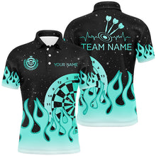 Load image into Gallery viewer, Turquoise Dartboard Fire Flame Men Darts Polo &amp; Quarter-Zip Shirt Custom Team Jersey Darts Gifts TDM1663