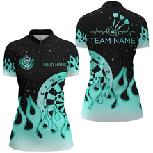 Load image into Gallery viewer, Turquoise Dartboard Fire Flame Women Darts Polo &amp; Quarter-Zip Shirt Custom Team Jersey Darts Gifts TDM1663