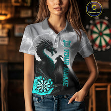 Load image into Gallery viewer, Turquoise Custom Lightning Dragon Dart Shirt For Women, Strike Darts Team Jersey Polo &amp; Quarter Zip TDM4057