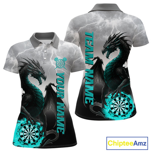 Turquoise Custom Lightning Dragon Dart Shirt For Women, Strike Darts Team Jersey Polo & Quarter Zip TDM4057