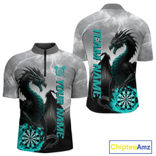 Load image into Gallery viewer, Turquoise Custom Lightning Dragon Dart Shirt For Men, Strike Darts Team Jersey Polo &amp; Quarter Zip TDM4057