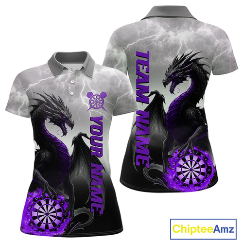 Purple Custom Lightning Dragon Dart Shirts For Women – Strike Darts Team Jerseys Polo & Quarter Zip TDM4058
