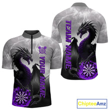 Load image into Gallery viewer, Purple Custom Lightning Dragon Dart Shirts For Men – Strike Darts Team Jerseys Polo &amp; Quarter Zip TDM4058