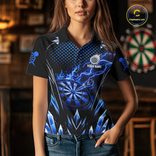 Load image into Gallery viewer, Personalized Blue Flame Lightning Icy Darts Shirt For Women, Darts Team Jersey Polo &amp; Quarter Zip TDM6578