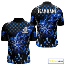 Load image into Gallery viewer, Personalized Blue Flame Lightning Icy Darts Shirt For Men, Darts Team Jersey Polo &amp; Quarter Zip TDM6578