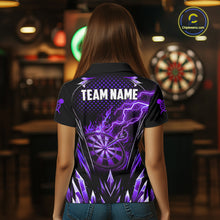 Load image into Gallery viewer, Personalized Purple Flame Lightning Icy Darts Shirt For Women, Darts Team Jersey Polo &amp; Quarter Zip TDM6580