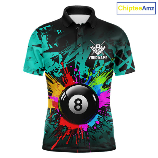 Colorful 8 Ball Pool Billiard Jersey For Men Custom Billiard Team Shirts Polo & 1/4 Zip | Turquoise TDM6581