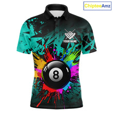 Load image into Gallery viewer, Colorful 8 Ball Pool Billiard Jersey For Men Custom Billiard Team Shirts Polo &amp; 1/4 Zip | Turquoise TDM6581