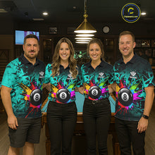 Load image into Gallery viewer, Colorful 8 Ball Pool Billiard Jersey For Men Custom Billiard Team Shirts Polo &amp; 1/4 Zip | Turquoise TDM6581