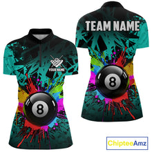 Load image into Gallery viewer, Colorful 8 Ball Pool Billiard Jersey For Women Custom Billiard Team Shirts Polo &amp; 1/4 Zip | Turquoise TDM6581