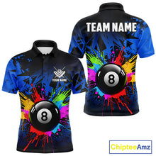 Load image into Gallery viewer, Colorful 8 Ball Pool Billiard Jersey For Men Custom Billiard Team Shirts Polo &amp; Quarter Zip | Blue TDM6582