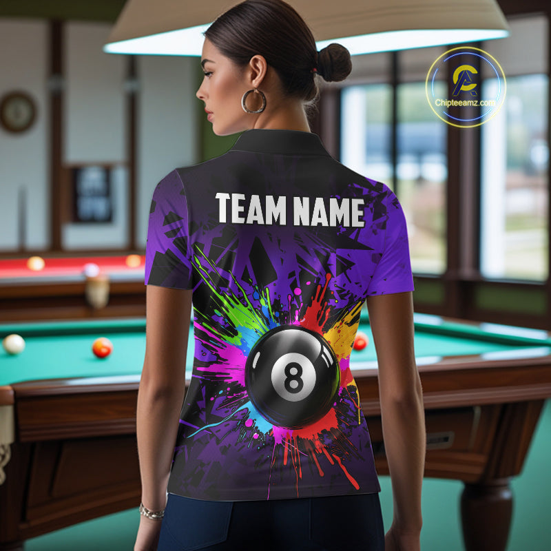 Colorful 8 Ball Pool Billiard Jersey For Women Custom Billiard Team Shirts Polo & Quarter Zip | Purple TDM6584