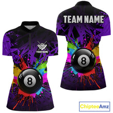 Load image into Gallery viewer, Colorful 8 Ball Pool Billiard Jersey For Women Custom Billiard Team Shirts Polo &amp; Quarter Zip | Purple TDM6584