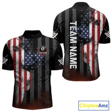 Load image into Gallery viewer, Personalized American Flag 8 Ball Billiard Shirt For Men, Patriotic Pool Team Jersey Polo, 1/4 Zip TDM4844