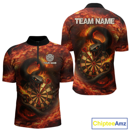Personalized Fire Flame Orange Snake Darts Shirt For For Men Custom Darts Jersey Polo & 1/4 Zip TDM4848