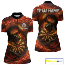 Load image into Gallery viewer, Personalized Fire Flame Orange Snake Darts Shirt For For Women Custom Darts Jersey Polo &amp; 1/4 Zip TDM4848