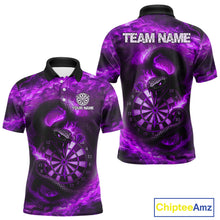 Load image into Gallery viewer, Personalized Fire Flame Snake Purple Darts Shirt For For Men Custom Darts Jersey Polo &amp; 1/4 Zip TDM4850