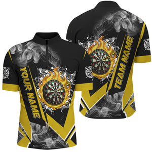 Personalized Dartboard Fire Flame Smoke Custom Dart Shirts For Men, Darts Team Jerseys | Yellow TDM2810