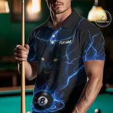 Load image into Gallery viewer, Blue 8 Ball Thunder Lightning Cat Billiard Shirt For Men Custom Pool Team Jersey Polo &amp; 1/4 Zip TDM5065