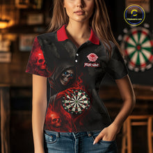 Load image into Gallery viewer, Red Grim Reaper Flame Darts Shirt For Women Custom Skull Darts Jersey Team Polo &amp; Quarter Zip TDM5529