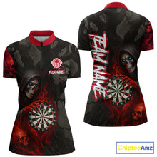 Load image into Gallery viewer, Red Grim Reaper Flame Darts Shirt For Women Custom Skull Darts Jersey Team Polo &amp; Quarter Zip TDM5529