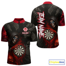 Load image into Gallery viewer, Red Grim Reaper Flame Darts Shirt For Men Custom Skull Darts Jersey Team Polo &amp; Quarter Zip TDM5529