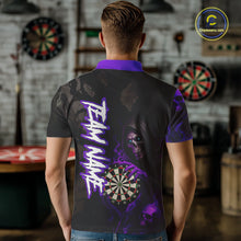 Load image into Gallery viewer, Purple Grim Reaper Flame Darts Shirt For Men Custom Skull Darts Jersey Team Polo &amp; Quarter Zip TDM5530