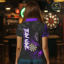 Load image into Gallery viewer, Purple Grim Reaper Flame Darts Shirt For Women Custom Skull Darts Jersey Team Polo &amp; Quarter Zip TDM5530