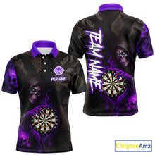 Load image into Gallery viewer, Purple Grim Reaper Flame Darts Shirt For Men Custom Skull Darts Jersey Team Polo &amp; Quarter Zip TDM5530