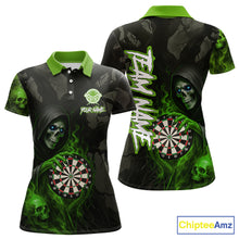 Load image into Gallery viewer, Green Grim Reaper Flame Darts Shirt For Women Custom Skull Darts Jersey Team Polo &amp; Quarter Zip TDM5531