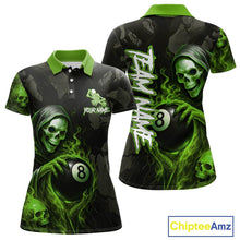 Load image into Gallery viewer, Grim Reaper Custom Flame 8 Ball Pool Billiard Shirt For Women, Black And Green Billiard Team Jersey TDM5532