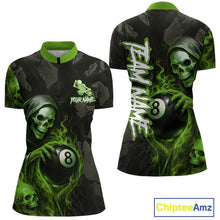 Load image into Gallery viewer, Grim Reaper Custom Flame 8 Ball Pool Billiard Shirt For Women, Black And Green Billiard Team Jersey TDM5532