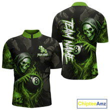 Load image into Gallery viewer, Grim Reaper Custom Flame 8 Ball Pool Billiard Shirt For Men, Black And Green Billiard Team Jersey TDM5532