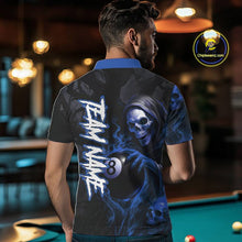 Load image into Gallery viewer, Grim Reaper Custom Flame 8 Ball Pool Billiard Shirt For Men, Black And Blue Billiard Team Jersey TDM5533