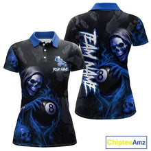 Load image into Gallery viewer, Grim Reaper Custom Flame 8 Ball Pool Billiard Shirt For Women, Black And Blue Billiard Team Jersey TDM5533