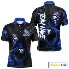 Load image into Gallery viewer, Grim Reaper Custom Flame 8 Ball Pool Billiard Shirt For Men, Black And Blue Billiard Team Jersey TDM5533