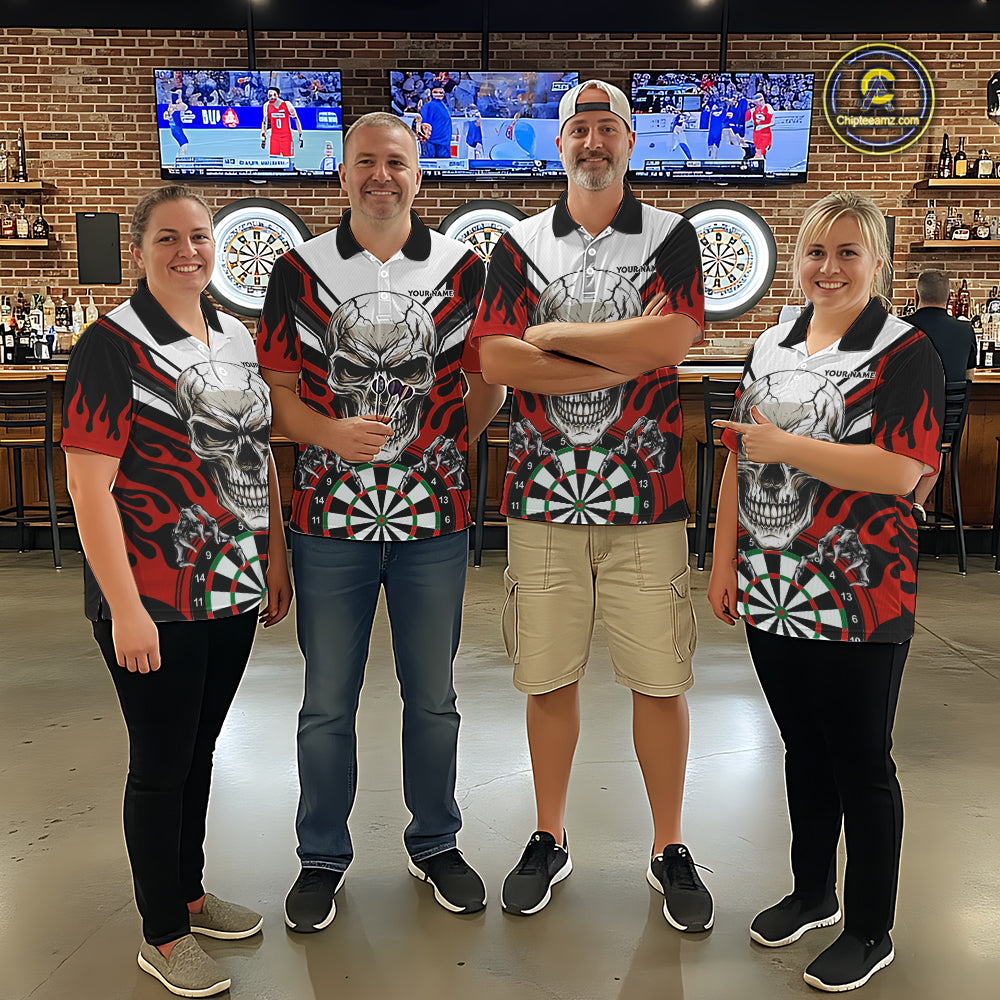 Personalized Skull Darts Polo & Quarter Zip Custom Darts Shirt For Men, Darts Team Jersey |Red TDM5535