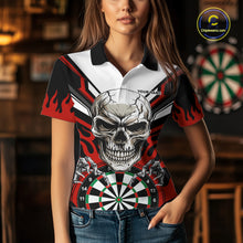 Load image into Gallery viewer, Personalized Skull Darts Polo &amp; Quarter Zip Custom Darts Shirt For Women, Darts Team Jersey |Red TDM5535