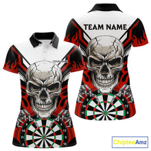 Load image into Gallery viewer, Personalized Skull Darts Polo &amp; Quarter Zip Custom Darts Shirt For Women, Darts Team Jersey |Red TDM5535