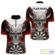 Load image into Gallery viewer, Personalized Skull Darts Polo &amp; Quarter Zip Custom Darts Shirt For Men, Darts Team Jersey |Red TDM5535