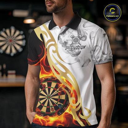 Personalized Flame Smoke Tribal Darts Shirt For Men Custom Golden Darts Jersey Team Polo & 1/4 Zip TDM5537
