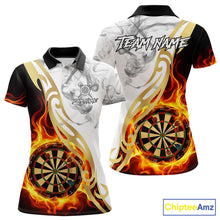 Load image into Gallery viewer, Personalized Flame Smoke Tribal Darts Shirt For Women Custom Golden Darts Jersey Team Polo &amp; 1/4 Zip TDM5537