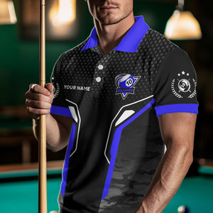 Black And Blue 10 Ball Pool Wings Custom Camo Billiard Shirt For Men, 10 Ball Billiard Team Jerseys TDM3485