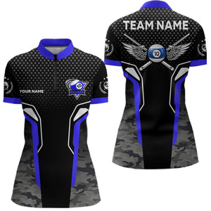 Black And Blue 10 Ball Pool Wings Custom Camo Billiard Shirt For Women, 10 Ball Billiard Team Jerseys TDM3485