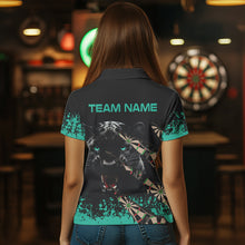 Load image into Gallery viewer, Teal Grunge Panther Dart Shirt With Pocket Option For Women Custom Dart Jersey TDM3620