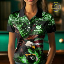 Load image into Gallery viewer, Green Flaming Eagle 8 Ball Billiard Shirt For Women Custom US Flag Pool Team Jersey Polo &amp; 1/ 4 Zip TDM6153