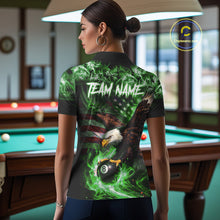 Load image into Gallery viewer, Green Flaming Eagle 8 Ball Billiard Shirt For Women Custom US Flag Pool Team Jersey Polo &amp; 1/ 4 Zip TDM6153