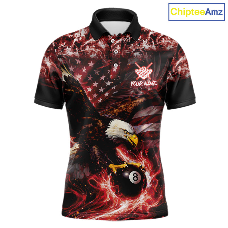 Red Flaming Eagle 8 Ball Billiard Shirt For Men Custom US Flag Pool Team Jersey Polo & 1/ 4 Zip TDM6154