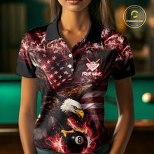 Load image into Gallery viewer, Red Flaming Eagle 8 Ball Billiard Shirt For Women Custom US Flag Pool Team Jersey Polo &amp; 1/ 4 Zip TDM6154